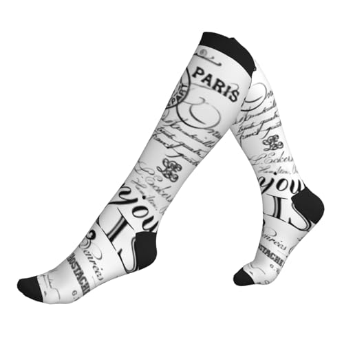 Vintage Paris Black And White Nostalgic Compression Socks, Suitable For Both Men And Women - Perfect For Running, Grooming, Hiking, Flying, And Traveling