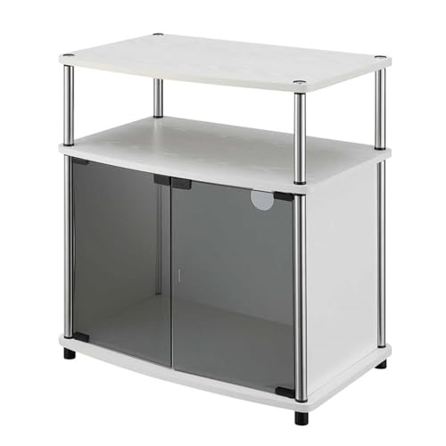 Convenience Concepts Designs2Go TV Stand with Black Glass Storage Cabinet and Shelf, unspecified, White