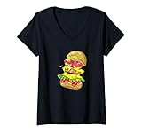 Mujer Hamburguesa con Tomate y Queso Camiseta Cuello V