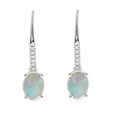 Gin & Grace 10K White Gold Natural Ethiopian Opal Earrings with Diamonds for women | Ethically, authentically & organically sourced (Oval-cut) shaped opal hand-crafted jewelry for her | Opal Earrings for women