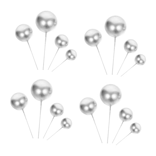 Cabilock 20 Piezas Ornamento de la Magdalena palillo de Magdalenas Adorno de Cupcake de Perlas decoración de guirnaldas Palo de la Magdalena Picos de Pastel Primeros de la Magdalena Silver