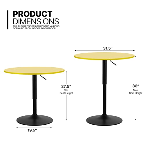 Monibloom Bar Table Round Cocktail Table, 31.5 Inch Adjustable-Heigh Pub Table Sturdy Base Bistro Table For Dining Room Home Kitchen Patio Bistro, Yellow #TOP2