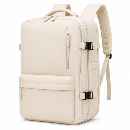 Mochila de Viagem Expansível 40L Impermeável para Notebook Mochila Executiva Grande Premium com USB, Ideal para Trabalho, Faculdade e Cabine de Avião Masculina e Feminina (BEGE)