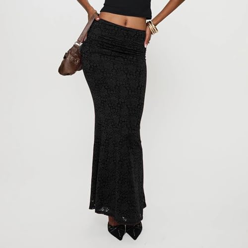 Women Y2K Floral Lace Midi Skirt Low Waist See Through Summer Spring Casual Party Wrap Half Dress Streetwear2