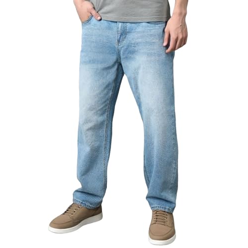 Pantalones vaqueros estilo vintage con pierna ancha y corte holgado elástico masculino