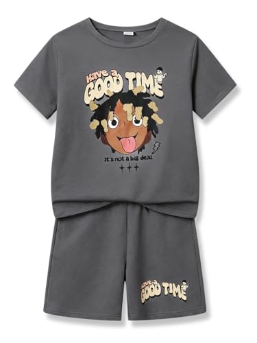 Image of Size 6-12 Years Boys Summer Outfits Set Kids Short Sleeve Top T-Shirt & Shorts Color Block Clothing Sets