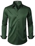 JEMITOP Men's Stretch Wrinkle Free Dress Shirts Formal Wedding Prom Long Sleeve Button Down Shirt Dark Green L