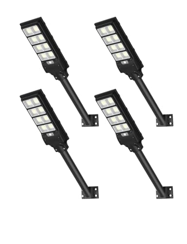 Sararoom 4pz 400W Lampione Solare Led Esterno con Telecomando, 50000 LM Lampada Stradale Solari con Sensore di Movimento 6500K IP65 Impermeabile Faretto Faro Pannello Solar per Giardino Garage Parete