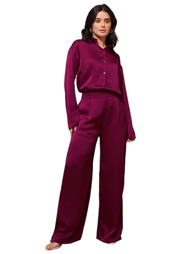 Image of PURVAJA Women's Full Sleeve Shirt & Trouser Solid Co-ords