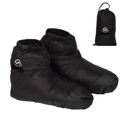 ダウンソックス ダウンシューズ シューズカバー 靴下冬 ダウンシューズ ルームシューズ 防寒 あたたかい アウトドア用 テント内 キャンプ 泥避け 室内履き 秋冬 風防ぐ 超軽量 履きやすい 男女兼用 収納袋付き (ブラック, M)