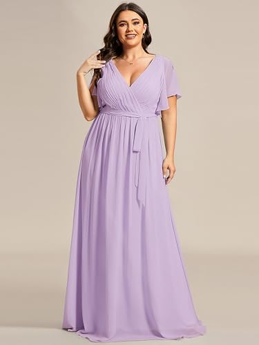 Image of Ever-Pretty Plus Women's Chiffon Bridesmaid Dress A-Line Empire Waist Floor Length Plus Size Formal Wedding Guest Dresses