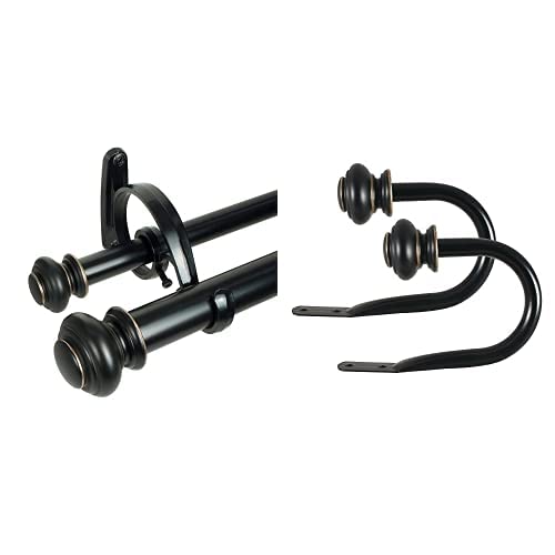 Photo 1 of **USED**
Decopolitan Urn Telescoping Double Drapery Rod Set, 36-72", Antique Bronze & Urn Holdback Pair, Antique Black 36-72-Inch Antique Black Rod + Urn Holdback Pair
