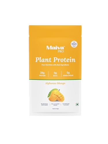 Image of Maiva Pro | Plant Protein Isolate - Alphonso Mango - 40gm (Pack of 5) | 28g Protein, 6g BCAA | All Essential Amino Acids | Gut Friendly, Easy to Digest | Vegan, Dairy Free, No Preservatives