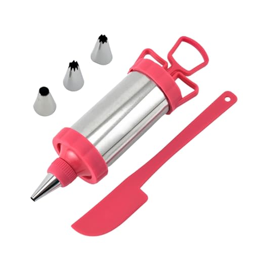 Jeringa Para Pastelería De Acero Inoxidable Baking Cake Decorating Tool Stainless Steel Pastry Filling Injector Syringe Decorating Kit Dessert Decorator Para Tartas, Pasteles(Red)