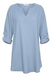 cream tunika Lockere Ärmel Cream Damen Women\'s Tunic V-Notch Neck Long Sleeves Below Hip Length Casual Fit Kleid, Cashmere Blue, 44