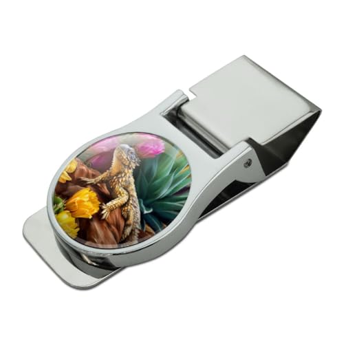 GRAPHICS & MORE Horned Lizard and Flowers Satin Chrome Plated Metal Money Clip