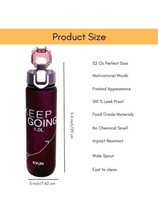 Image of Imported Keep Going Water Bottle,1 .0L Capacity, Flip Top Lid, Wide Spout, Motivational Design, Navy Blue,shock proof.