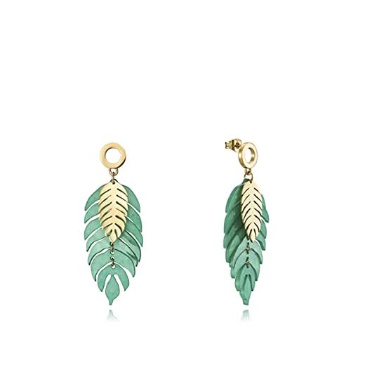 Pendientes Viceroy Chic con IP dorado forma dos hojas, una en resina verde y otra pequeña dorado