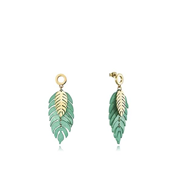 Pendientes Viceroy Chic con IP dorado forma dos hojas, una en resina verde y otra pequeña dorado 3 - Pendientes Viceroy Chic con IP dorado forma dos hojas, una en resina verde y otra pequeña dorado