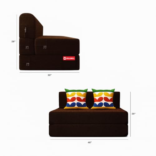 Image of CELLBELL Comfy Sofa Cum Bed 4x6 Feet | Foldable Dual Use Couch Bed with Soft Cushions, Washable Fabric Cover & Sturdy Frame | Space Saving Modern Design for Living Room, Bedroom & Guest Use (Brown)