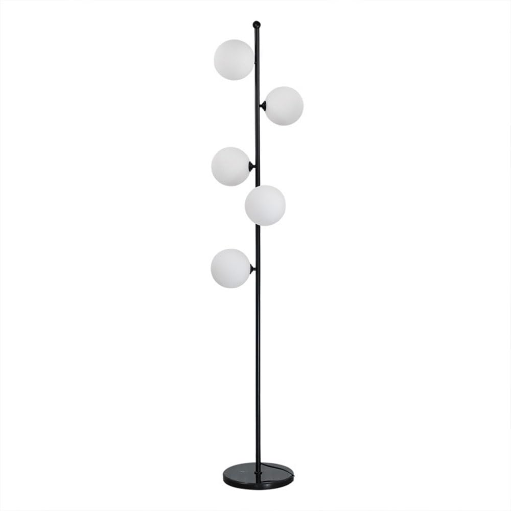 Lampada terra creativa 5 sfere Paralume in vetro bianco Lampade terra Lampade lettura per interni Lampade alte Lampada decorativa verticale per soggiorno Interruttore pedale Base in marmo Lamp