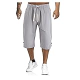 LUNULE Herren Shorts Einfarbig 3/4 Leinenhose mit 2 Taschen und Kordelzug Lose Fit Caprihose mit Dehnbund Freizeithose Lässige Stretch Bermuda Hose Kurze Sommerhose Strandhose L-5XL
