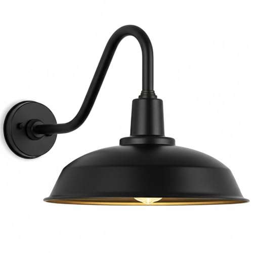 Evkcevla 15 Large Black Outdoor Gooseneck Barn Light Classic Farmhouse Wall-Mounted Barn Gooseneck Light for Garages Porches and Patios