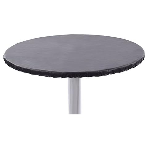 Yourtablecloth Heavy Duty Vinyl Round Fitted Tablecloth (Table Cover) with Flannel Backing Vibrant Colors Elasticized Tablecloth Great for Indoor and Outdoor Dining and Playing Cards 60” Black Cover
