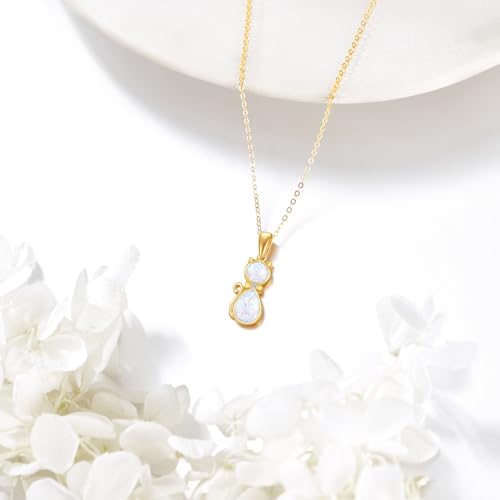 DOVRAN 14K Solid Gold Cat Necklace for Women 14K Gold Opal/Lapis Lazuli/Black Onyx Necklace Cat Pendant Jewelry Gift for Women4