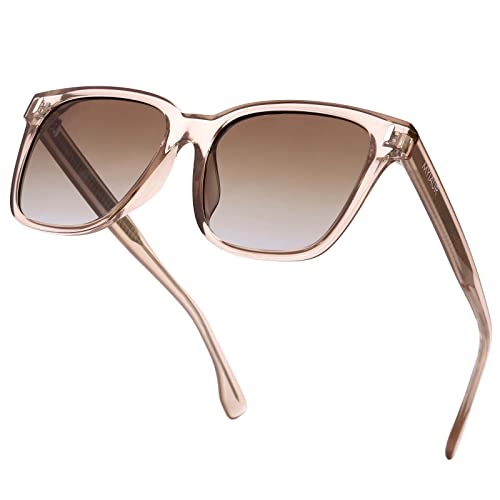 Myiaur Vintage Square Sunglasses for Women, Retro Polarized UV400 Protection Designer Sun Glasses for Wide Face, A6 Brown Frame/Brown Mirror Polarized Lens, Large