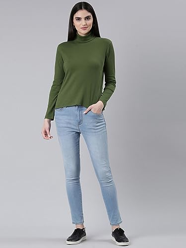 Image of TWIN BIRDS Women Cotton Turtle Neck Ribbed Tee | Full Sleeve Winter Top