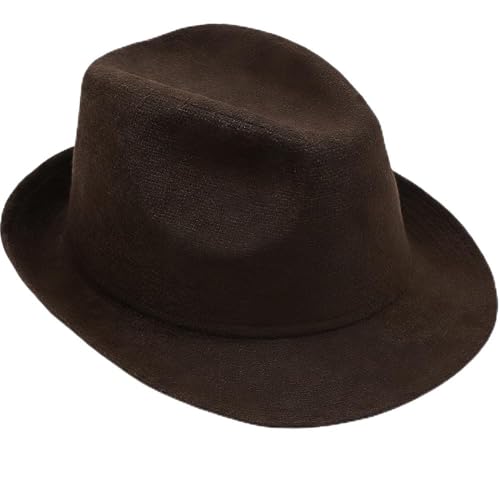 Soffpjy 20s Men Fedora Hat Accessories 1920s Men Costume Short Brim (US Numeric 7 1/4 7 3/8 Coffee)