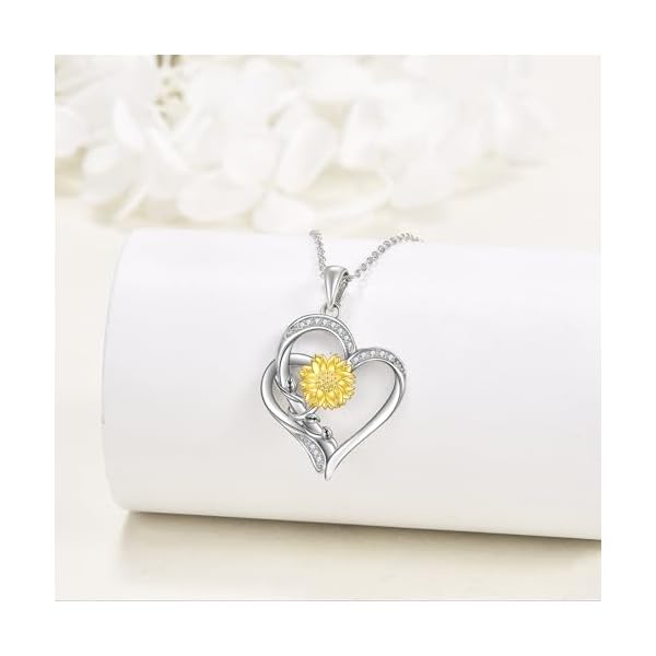 ZBA Natural Diamond Sunflower Heart Necklace for Women 18K Gold Plated Sterling Silver Sunflower Heart Pendant Necklace Jewelry Mothers Day Gifts for Mom(Color FG Clarity SI2SI3) - Image 6