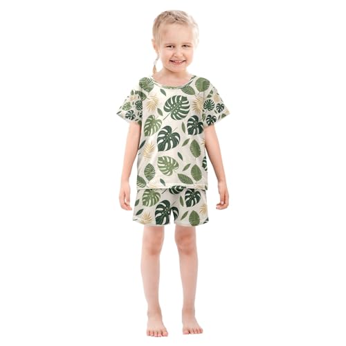 senya Monstera Leaf Tropical Summer Pajamas Set Short Cotton Sleepwear 2 Piece3
