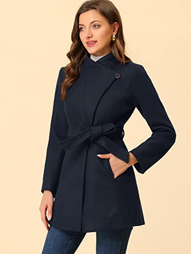 Image of Allegra K Women's Winter Elegant Stand Collar Overcoat Long Belted Pea Coat