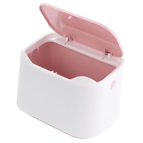 iplusmile Papelera Pequeña de Oficina con Tapa Abatible Cubo Basura Compacto de Plástico Resistente para Escritorio y Hogar Color Rosa para Residuos Diarios