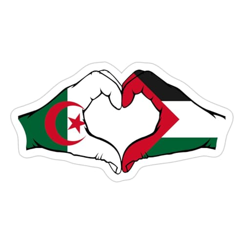 Spreadshirt Cœur De Solidarité Algérie Palestine Mains Entrelacées Coeur Autocollant Sticker, 10 x 10 cm, blanc mat