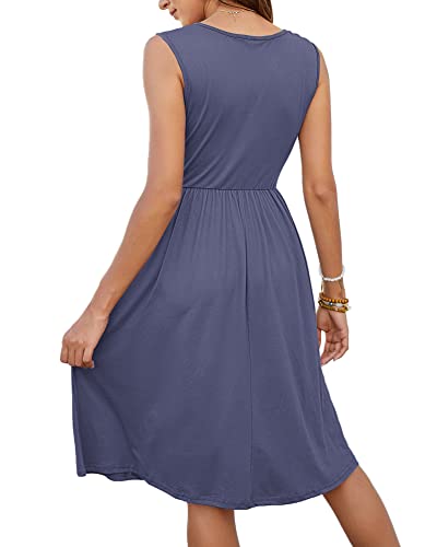 Image of MOLERANI Women Summer Dresses Sleeveless Casual Loose Swing Button Down Midi Dress with Pockets