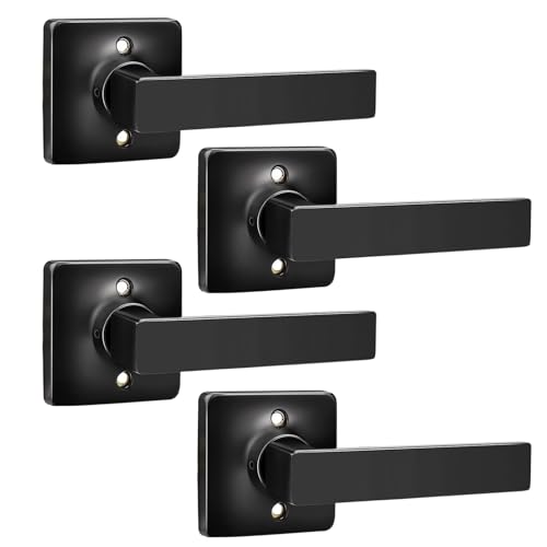 Image of GOBEKOR Single Dummy Door Handles Matte Black Half Dummy Door Levers for Hall Closet - Square Keyless Dummy Handles, 4 Pack
