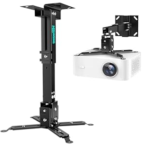 Projector Ceiling Mount with Extension Pole, Wall Projector Mount Height Adjustable, 3-in-1 Bracket for Most Projectors,Video, 44lb, Home & Office Installation (Black)