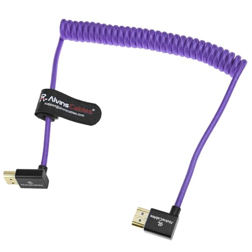 Alvin's Cables Cable HDMI 2.1 8K 48Gbps 8K@60Hz 4K @120Hz Cable espiral trenzado de alta velocidad para Sony FS5, FS7, BMPCC, Canon C300 C500, Atomos Ninja,Feelworld,Ángulo recto hacia arriba, Violeta - imagen 6