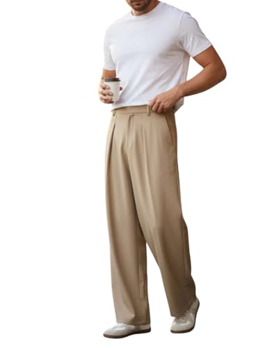 Image of KOTTY Men's Wide Leg Casual Style Korean Trousers with Relaxed Fit Tailoring Modern Structured Design for Professional Wear