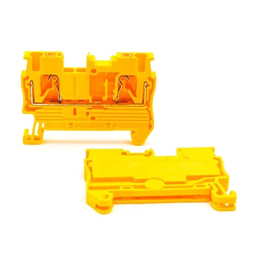 10Pcs Spring Terminal Block DIN Rail 2.5mm PT2.5 Compact PA66 Screwless Connector for Industrial Automation & Electrical Wiring(PT-2.5-10 PCS-Yellow)