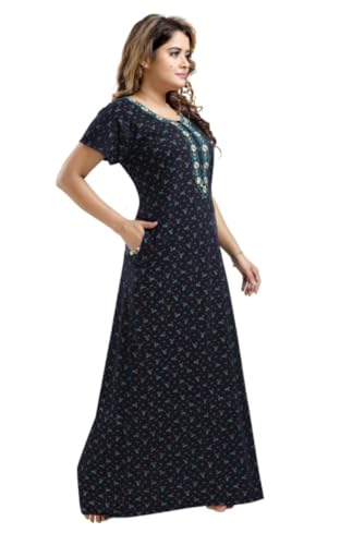 Image of Onekbhalo Women's- Full Sleeves-Feeding- Nursing- Maternity Nighty /Maxi /Gown /Nightdress /Nightwear- Hosiery Cotton Fabric- Floral Print- Embroidery with Zip