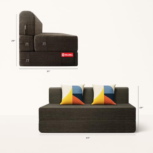 Image of CELLBELL Comfy Sofa Cum Bed 5x6.25 Feet | Foldable Dual Use Couch Bed with Soft Cushions, Washable Fabric Cover & Sturdy Frame | Space Saving Modern Design for Living Room, Bedroom & Guest Use (Grey)