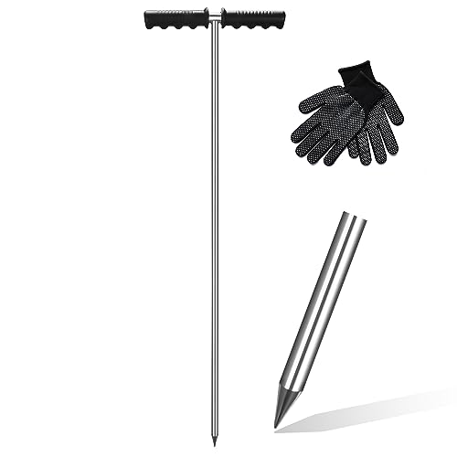 Soil Probe Rod 32-48 Septic Tank Probe Rod Beseetop Pipe Probe Made of Stainless Steel with Insulated T Handle Heavy Duty Perfect for Locating Septic Tank Underground Pipe Gravel Gopher Runs