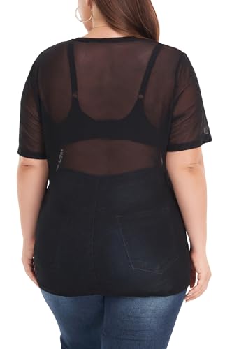 Women's Plus Size Glitter Sheer Mesh Short Sleeve Tee Shirt Top2