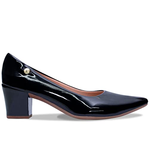 Sapato Scarpin Feminino Social Verniz Salto Baixo A2.11 A Cor:Preto;Tamanho:39;Genero:Feminino