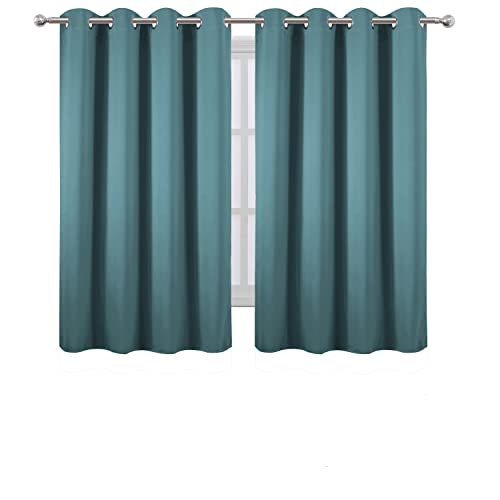 Image of LEMOMO Blackout Curtains 52 x 45 inch /Sea Teal Curtains Set of 2 Panels /Thermal Insulated Room Darkening Bedroom Curtains