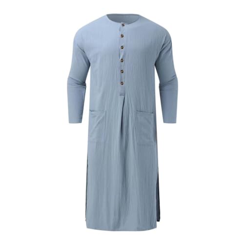 Men's Pajamas Tops Nightshirt Sleepwear Comfy Big&Tall Henley Sleep Long Shirt Gown Men Kaftan Muslim Arab Thobe3